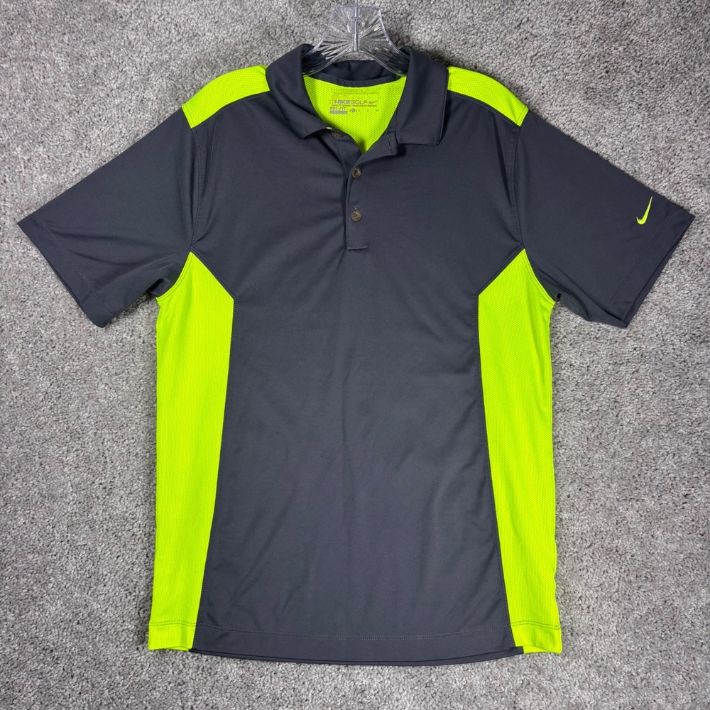 Nike Golf Dri FIT Men's‎ Polo Shirt Charcoal Neon Yellow Short Sleeve Size S